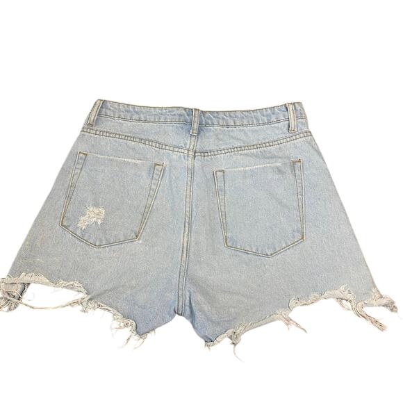 Signature 8 High-Waisted Distressed Frayed Hem Denim Shorts - Size Large - Picture 2 of 5